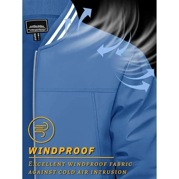 ❤️ Men's Bomber Jacket Lightweight Casual Fall Windbreaker Zip Up  Coat - Blue - Picture 3 of 8